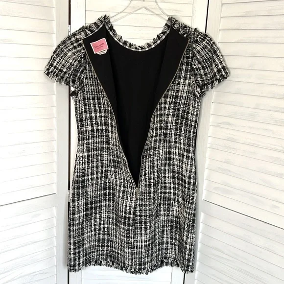 KATE SPADE l Flutter Sleeve Tweed Dress Black White Pockets Size 10 / Medium* - Picture 9 of 14